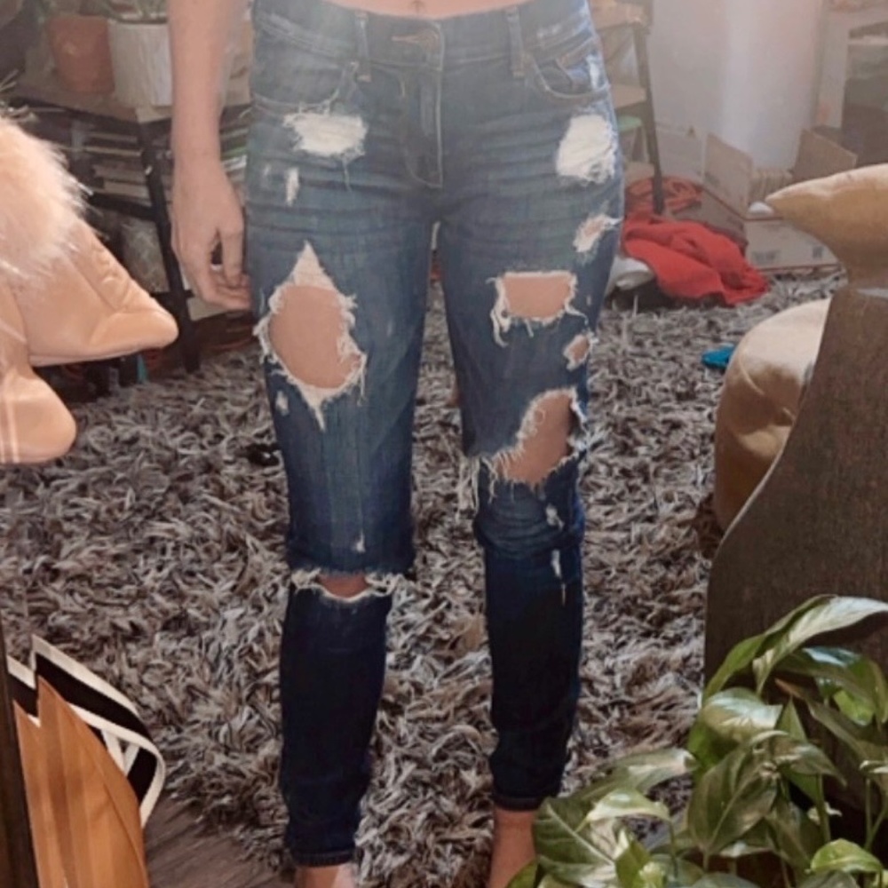 Express Mid Rise Distressed Ripped Skinny Ankle Blue Jeans